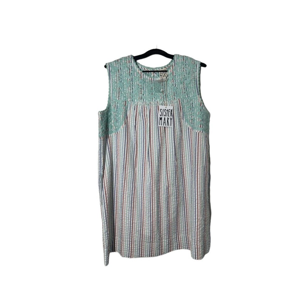 Sister Mary dress Candy stripe floral embroidered Madelina Large NWT‎ boho